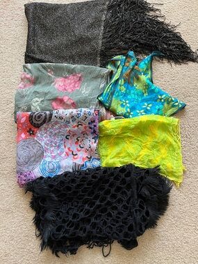 Mixed Pack of Fashion Scarves - Black, Teal, Lime & Multicolor